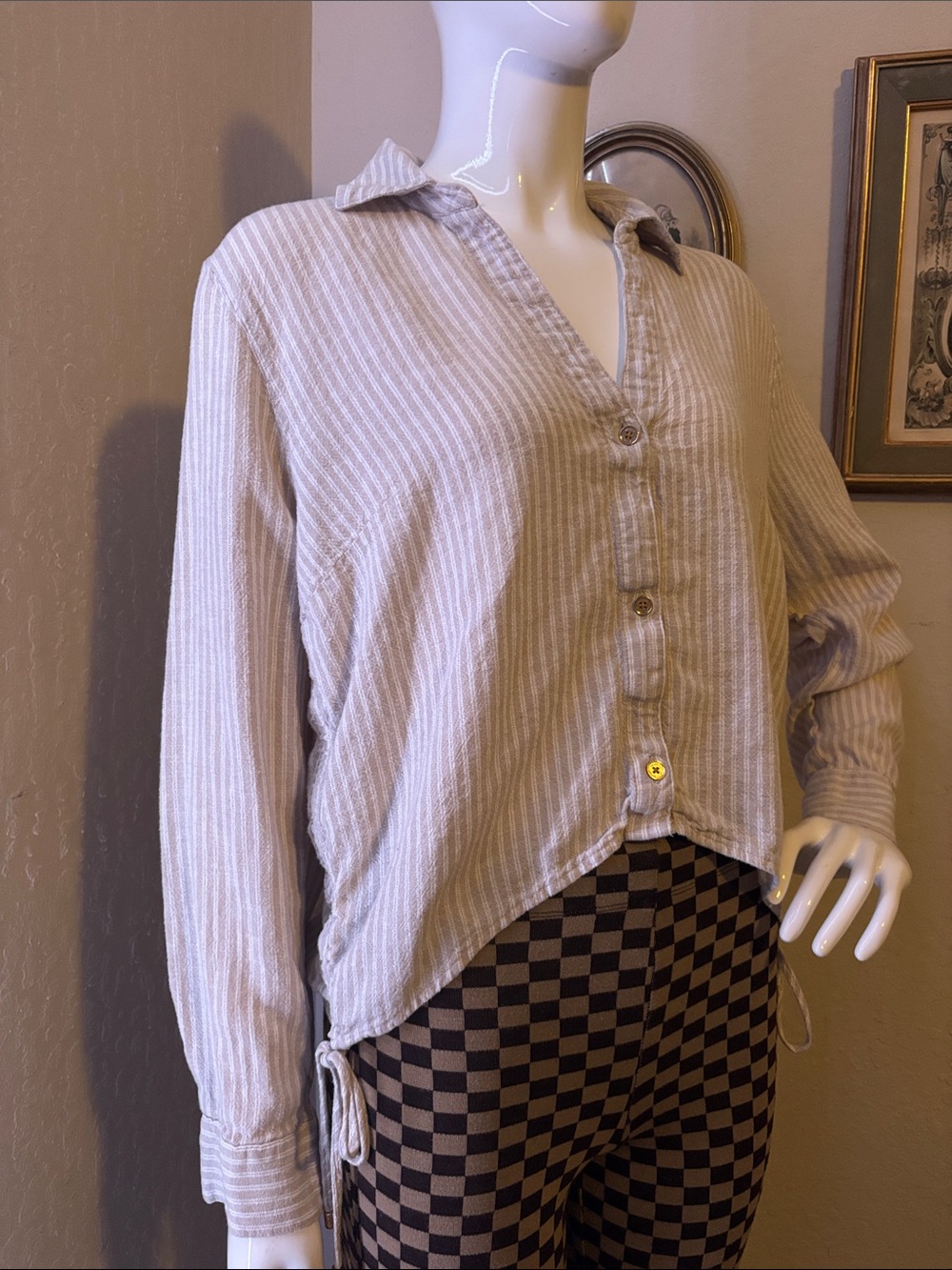 Michael Kors Light Beige Striped Button Front Blouse